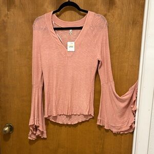 Elegant Blush V-Neck Bell Sleeve Blouse